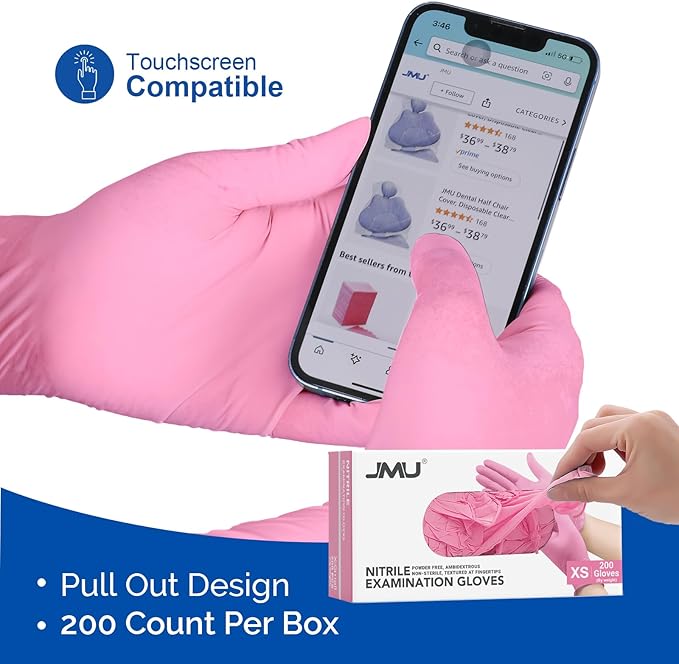JMU 200 Nitrile Exam Gloves, 3.5Mil, Powder-Free Latex-Free Disposable Non-Sterile Protective Gloves, 1200/2000/4000 Count