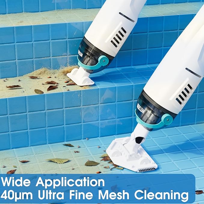 Cordless Handheld Pool Vacuum for Above Ground Pools - 26.5GPM Real Suction,Time-Saving Directional-Control,60min Runtime,2 Vac Heads & 4 Filter Bags,Leaf Net for Hot Tubs & Inground Pools -Green
