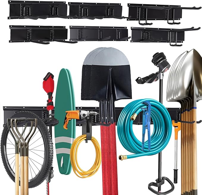 Tool Organizer Wall Mount 99 Inch, Heavy Duty Garage Storage Rack with Adjustable Hooks, Large Capacity Garden Tool Organizer for Garage Organization, Workshop, Shed