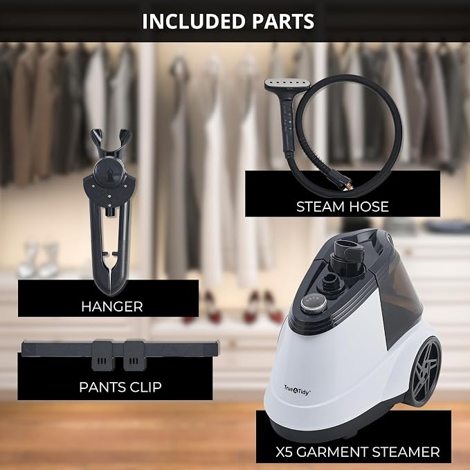 True & Tidy® Pro Commercial Garment Steamer with Extra Large 3L (101 oz) water tank, Heavy Duty with 3 Steam Settings, Aluminum Steam Plate, up to 90 mins