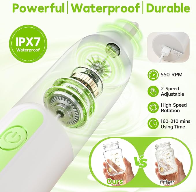 Electric Bottle Brush Cleaner,Portable Electric Baby Bottle Brush Cleaner with Storage Box,Long Battery Life,IPX7 Waterproof,Rechargeable Baby Bottle Cleaning kit for Home & On-The-Go(Avocado Green)