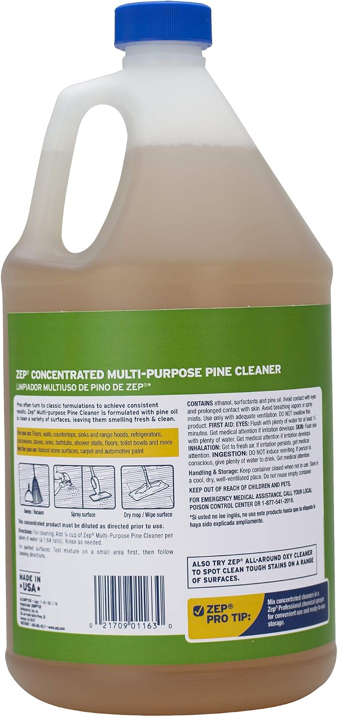 Zep Concentrated Multi-Purpose Pine Cleaner, 128 oz (Pack of 2), Pine Cleaner Concentrate, Removes Grease & Grime, Cleans and Deodorizes with a Fresh Pine Scent