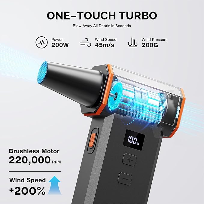 Electric Air Duster 220,000 RPM 100 Stepless Levels, Brushless Motor & LED Display Cordless Air Duster with Cleaning Kit, Mini Dust Blower for PC, Keyboard, Car, Home & Outdoor