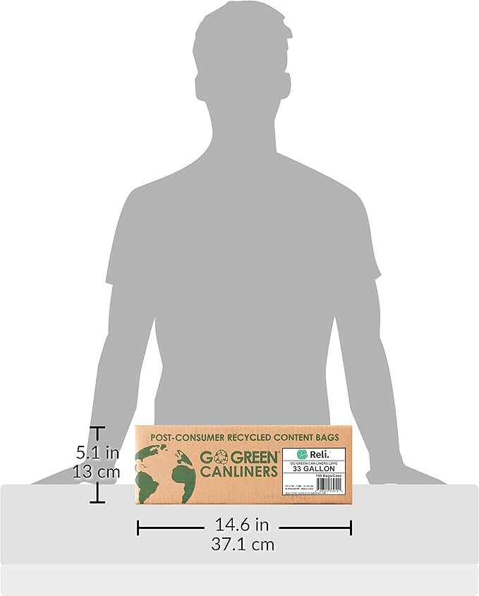 Reli. EcoStrong 33 Gallon Trash Bags | 150 Count Bulk | Black | Eco-Friendly | Made from Recycled Material