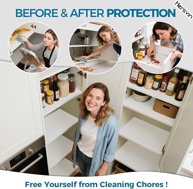 Hersvin Shelf Liners 10 in x 20 ft EVA Drawer Mats, Non-Adhesive Cupboard Protector, Kitchen Cabinet Lining Fridge Liner (Clear Crossed Stripe, 25.4x610cm)