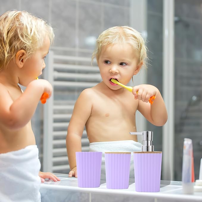 XLHOMO Purple Bathroom Accessory Set, Light Purple Bathroom Set with Trash Can, Tray, Toothbrush Holder,Toothbrush Cup,Soap Dispenser,Soap Dish,Toilet Brush and Qtip Holders