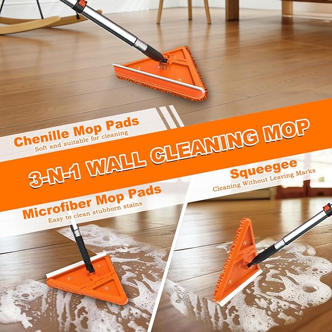 LAANPOLE 30FT Reach Dusters for Cleaning, Ceiling Fan Cleaner Duster with Extension Pole, Wall and Baseboard Cleaner Mop with Handle for Window Cobweb Fan Blade and High Ceiling