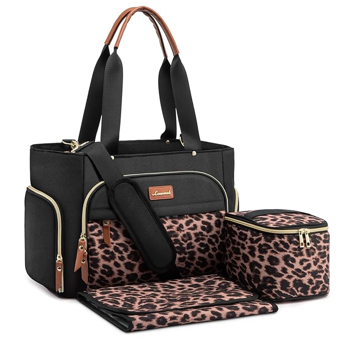 LOVEVOOK Breast Pump Bag & Diaper Tote - 3Pc Set for Breastfeeding Moms - Laptop Pocket, Cooler & Changing Pad - Fits Most Pumps