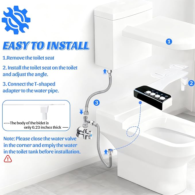 Bidet Attachment for Toilet,Non-Electric Bidet Attachments with Independent Adjustable Water Pressure,Retractable Self-Cleaning Nozzles for Feminine and Rear Washing-Black