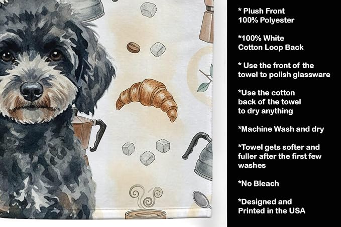 Caroline's Treasures Miniature Black Poodle Coffee Bar Kitchen Towel Velour Plush Front and Cotton Loop Back Machine Washable