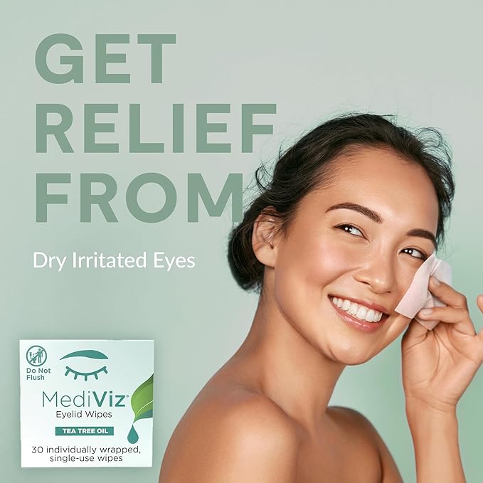 Tea Tree Eyelid Cleanser Wipes - 90 Single-Use Towelettes - Eyelash and Eyelid Wipes for Soothing Dry Eye Irritation, Demodex Removal and More