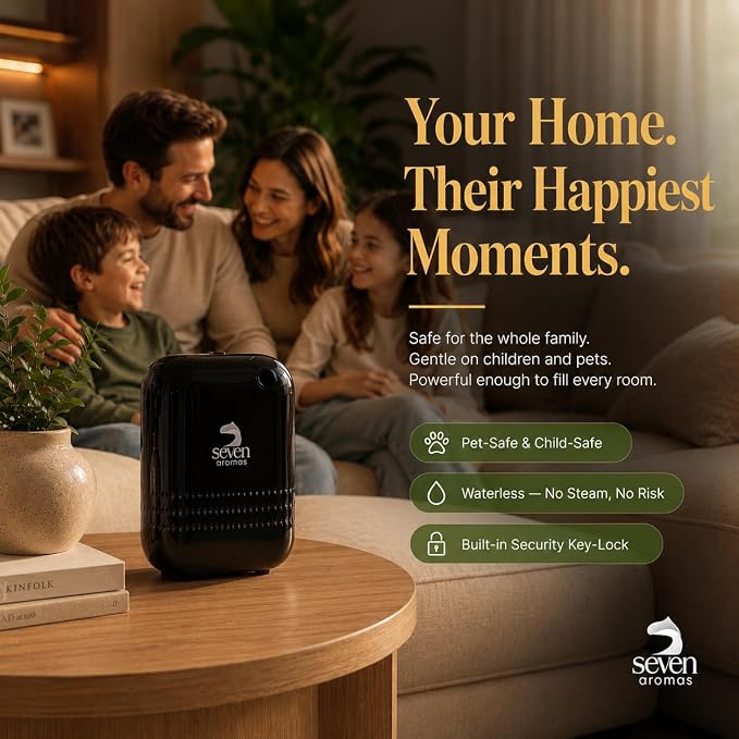 SEVENAROMAS Scent Diffuser SV720 - Bluetooth app, Air Machine for Home & Commercial Use, Covers 2000 sq. ft., Portable Large Room Waterless Diffusers (Black)