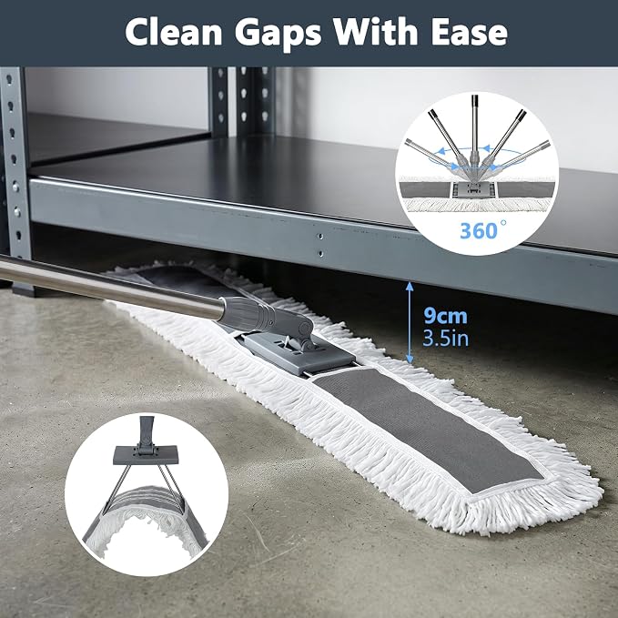 Masthome Commercial Dust Mop, 39" Microfiber Floor Mop with 64" Adjustable Handle, Total 2 Reusable Pads, 360° Swivel Wet Dry Mops for Hardwood Tile Marble Laminate Home Hotel Office Warehouse
