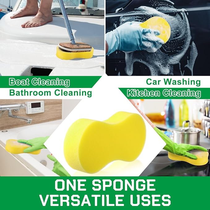 Vesici 24 Pack Large Sponges Bulk Multi-Purpose Extra Large Sponge for Washing Cars Field Day Water Games Household Cleaning Car Boat Bike Kitchen Bathroom Vacuum Compressed Packing (Bright Yellow)