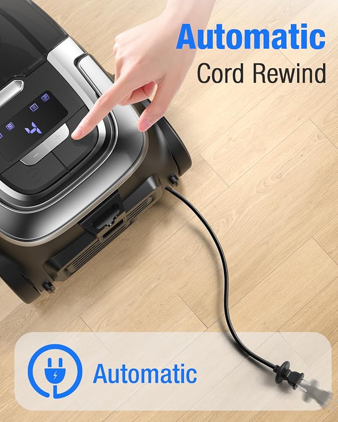 Zefiro Max 1600W Bagless Canister Vacuum Cleaner, 40kPa Powerful Suction for Pet Hair, Hard Floors & Carpets, Lightweight with HEPA Filter, Auto Cord Rewind & Large Capacity for Home & Apartments