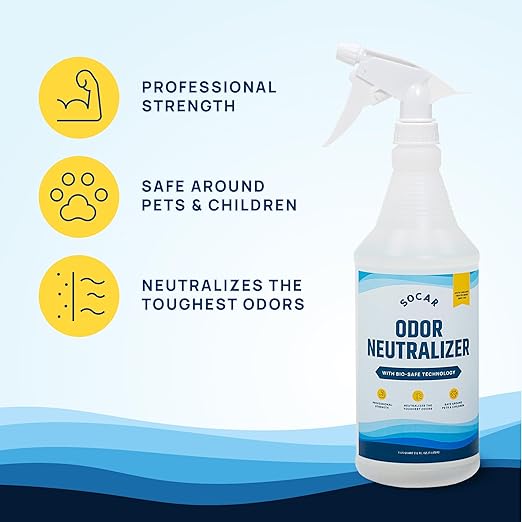 SOCAR CHEMICAL - Odor Neutralizer Eliminates odors for Home, Office, Gym, Car. Eliminates Unwanted Smells from Pets, Cooking, Sports Gear, Urine, Vomit & Unwanted, Strong Odor 32oz Liquid Spray