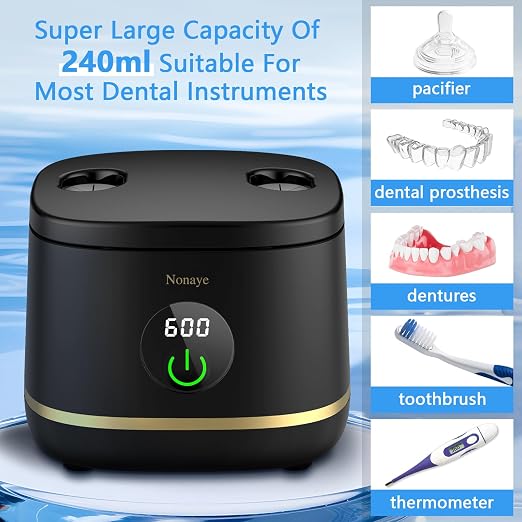 Dental Ultrasonic Retainer Cleaner Machine-45khz, Cleaning for Dentures, Mouth Guards, Aligners, Night Guards, Braces, Toothbrush Heads & Jewelry,Protable UV Retainer Cleaning Pod for Home &Travel