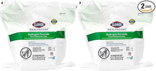 Clorox Healthcare Hydrogen Peroxide Cleaner Disinfectant Wipes, 12" x 11", Refill for Bucket, 185 Count, Pack of 2 (Package May Vary)