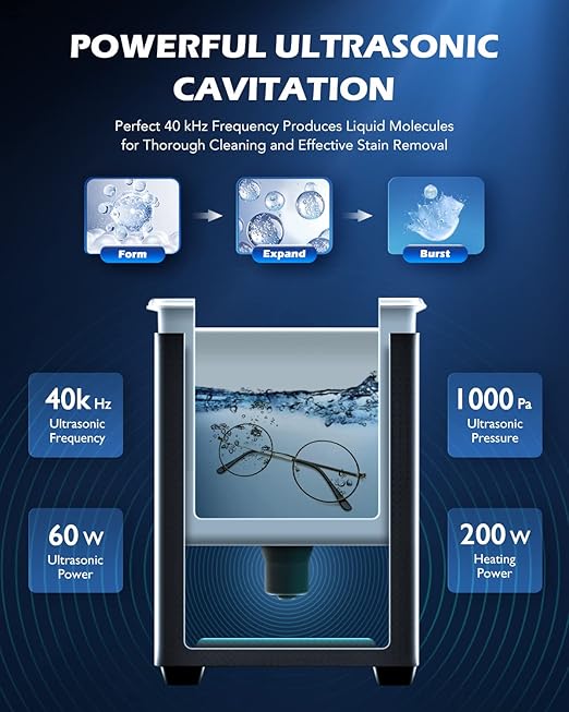 CREWORKS 2L Digital Ultrasonic Cleaning Machine with Degas and Gentle Mode, 60W Ultrasonic Cleaner Machine with Heater and Timer, 0.5 gal Ultrasound Cleaner for Retainer Watch Denture Glasses More