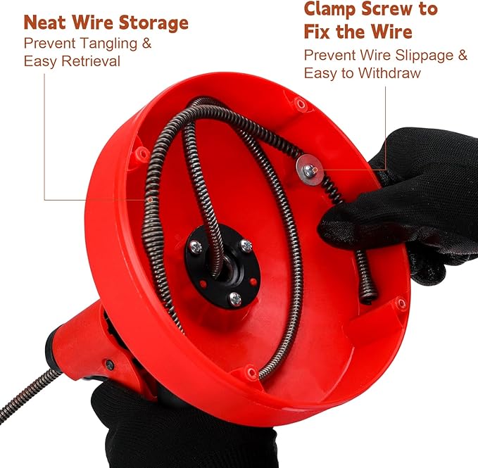 New 50 FT Double Mode Drain Snake Tools, 11-in-1 Drain Auger for Sink and Drain Unblocking, Plumbing Snake for Kitchen, Bathrom and Shower Sink, Snake for Real DYIs (Red) NEW