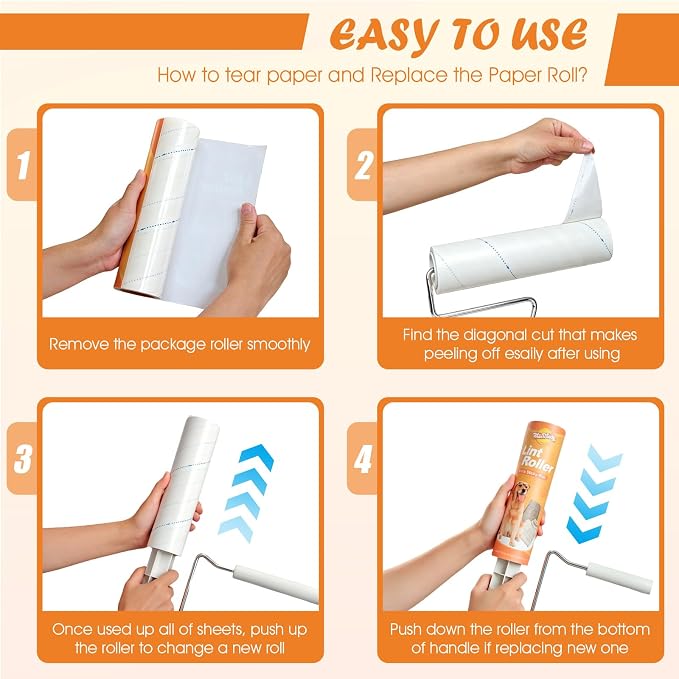 WilaWindy Long Handle Pet Hair Lint Roller, 450 Sheets, 5 Rolls