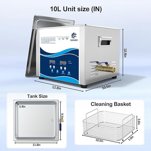 Granbo Ultrasonic Machine 10L 240W Jewelry Cleaner Ultrasonic Machine 40kHz with Heater Timer and Degassing,110V Digital Ultrasonic Jewelry Cleaner for Jewelry Glass Eyeglass Dental Parts Cleaning