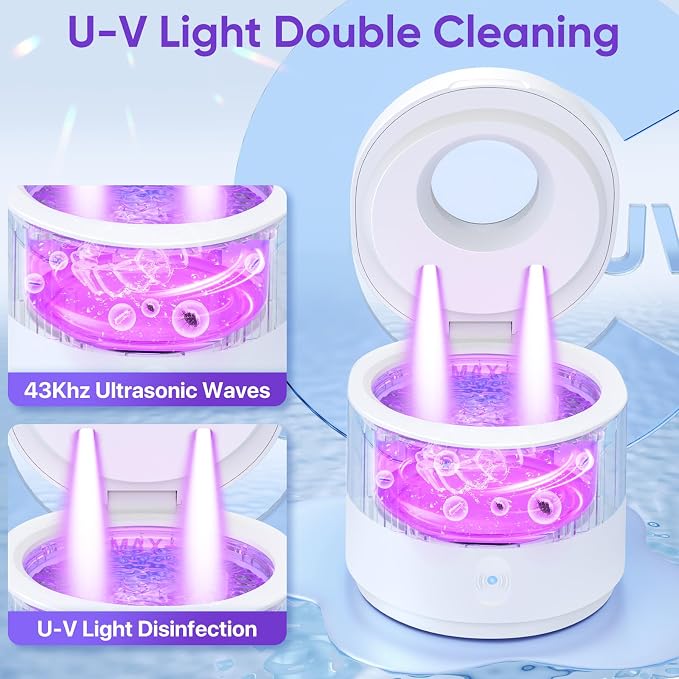Ultrasonic Retainer Cleaner Machine, 45kHz Retainer Cleaner Machine for Denture Cleaner, 200ML Cleaner Ultrasonic Cleaner for Mouth Guard Cleaner,Night guard, Braces,Rings, Necklaces,White