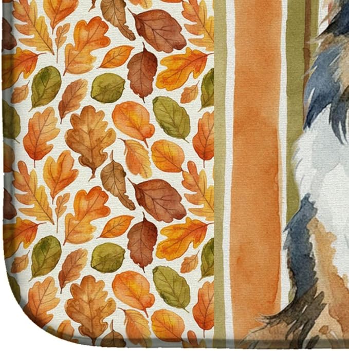 Caroline's Treasures Sable Sheltie Heirloom Fall Dish Drying Mat Absorbent Dish Drying Mat Pad for Kitchen Counter Dish Drainer Mat for Countertop, 14 x 21", Multicolor