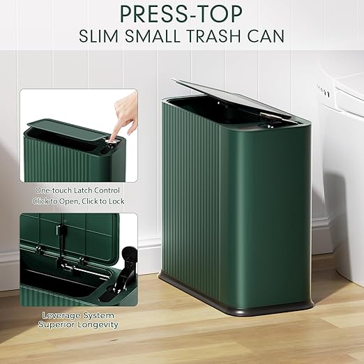 Bathroom Trash Can with Lid 13 Liter/ 3.5 Gallon Green Small Trash Can with Pop-Up Lid Bedroom Trash Can Small Garbage Can with 150 Counts Trash Bags for Small Bathroom Bedroom Office