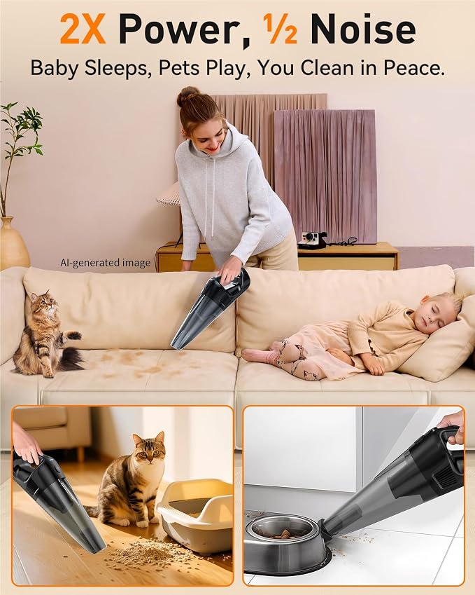 15-Min Fast Cleaning 120㎡ Room Handheld Vacuum Cordless - 26000Pa Strong Suction with Brushless Motor 18-36 Min Runtime Portable Vacuum - 1000mL Dust Cup One-Touch Emptying - Ease Use for Debris Hair