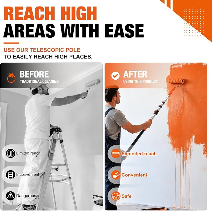 LAANPOLE Telescoping Pole, 5-20FT Aluminum Extension Pole(26FT Reach), Multi-Purpose Paint Roller for Painting, Dusting and Cleaning