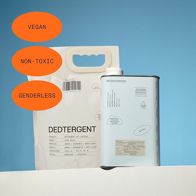 DedCool Liquid Laundry Detergent in Xtra Milk | Luxurious Scent | Stain-Removing Formula | Infused with Natural Essential Oils | Non-Toxic | Up to 120 Washes | 64 fl oz