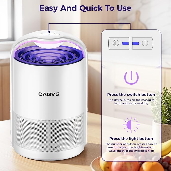 Fly Trap Indoor, Fruit Fly Traps for Indoors Flying Insect Gnat Traps for House Indoor with Adjustable Lighting, Bug Zapper Indoor, Gnat Killer Catcher with 10 Refills （White）