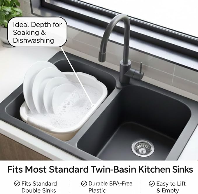 Plastic Wash Tub Dishpan Basin and Foot Bath for Soaking Feet, Laundry Hand Wash Bucket, Dish Pans for Washing and Storage Cleaning Supplies - 12 Quarts - Heavy Duty - White