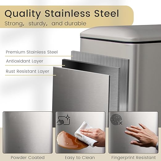 5 Liter / 1.3 Gallon Trash Can with Removable Liner, Soft Close lid & Step Pedal, Stainless Steel Trash Bin for Bathroom,Bedroom,Home Office,Grey