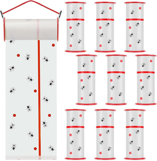 10 Rolls Fly Strips Tape 30 ft Each Fly Paper Traps Indoor Outdoor Sticky Hanging Spotted Lanternfly Tree Tape for Fruitfly Plant Barn Stable(White)