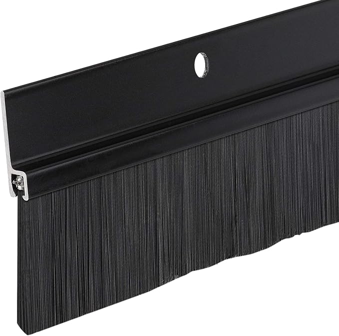 Black Aluminum & Long-Brush Door Sweep – 3 ft (36″) – Seals Gaps Up to 2″ – Pre-Drilled with Color-Matched Screws – All-USA Made Weatherseal for Doors, Garage, Exterior & Interior