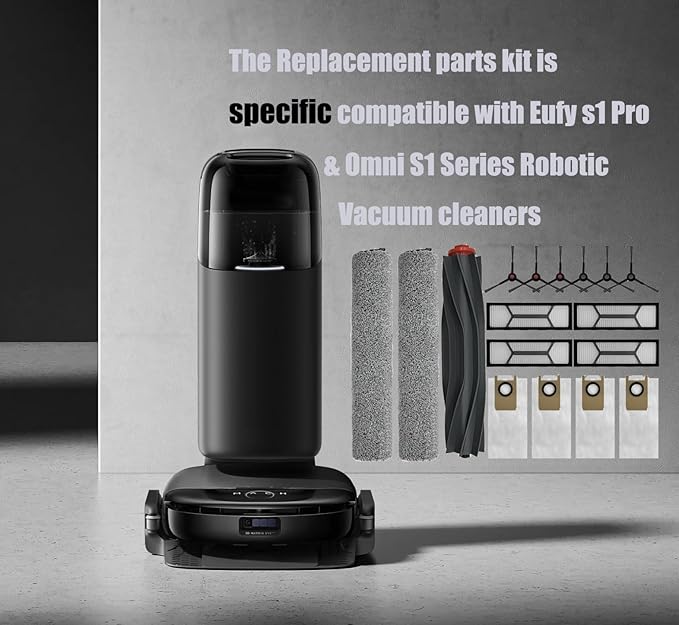 Omni S1 Pro Replacement Parts Accessories for Eufy Omni S1/S1 Pro Robot Vacuum: Main Brush X1, Side Brush X6, Washable Filter X4, Dust Bag X4, Rolling Mop X3 17-Pack