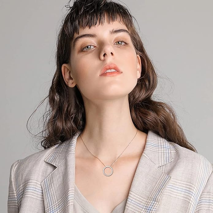 DAOCHONG 925 Sterling Silver Geometric Shapes Necklace Triangle/Rectangle/Rhombus/Circle Pendant Necklace for Women Jewelry Gifts