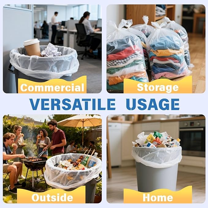 30 33 35 Gallon Clear Trash Bags, 250 Count High Density Garbage Bags, Made in USA, Recycling Trash Can Liners, Puncture-Resistant Plastic Waste Bags for Kitchens Yards Offices Commercial
