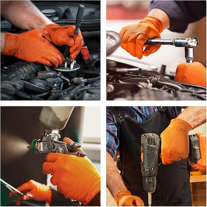 ANBOSON 10 Mil Nitrile Disposable Gloves Heavy Duty Mechanic Gloves Raised Diamond Texture Thick (Orange of 1000,Medium)