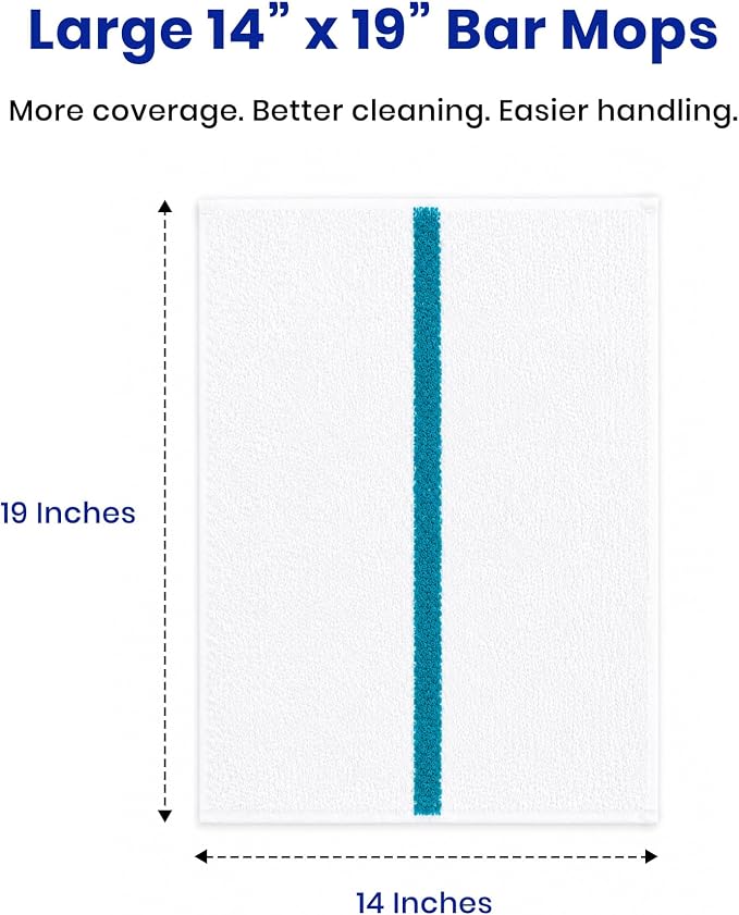 Bar Mops Pack of 24 (14" x 19") - 100% Cotton Cleaning Rags for Housekeeping - Thick, Absorbent & Reusable Bar Towels for Cleaning House & Restaurant - Kitchen Towels Bulk (Green Stripe)