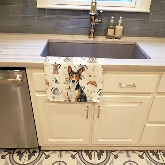 Caroline's Treasures Tricolor and White Basenji Coffee Bar Kitchen Towel Velour Plush Front and Cotton Loop Back Machine Washable