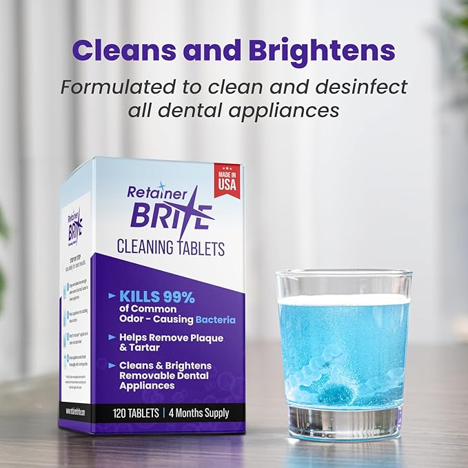 Retainer Brite - Retainer Cleaner Tablets for Invisalign, Mouth Guard Cleaner, Night Guard Cleaning and More. Cleaning Tablets for Ultrasonic Cleaners. 120 Tablets - 4 Month Supply. Made in USA