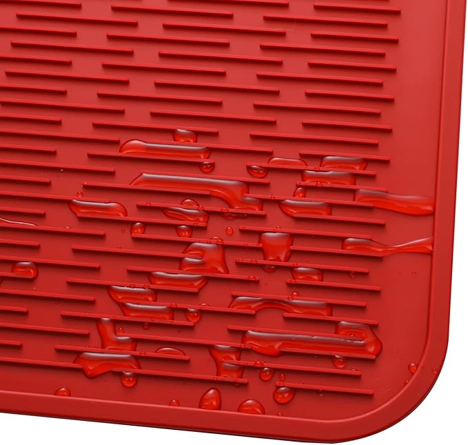 MicoYang Silicone Dish Drying Mat for Multiple Usage,Easy clean,Eco-friendly,Heat-resistant Silicone Mat for Kitchen Counter or Sink,Refrigerator or Drawer Liner Red 3XL 28 inches x 18 inches