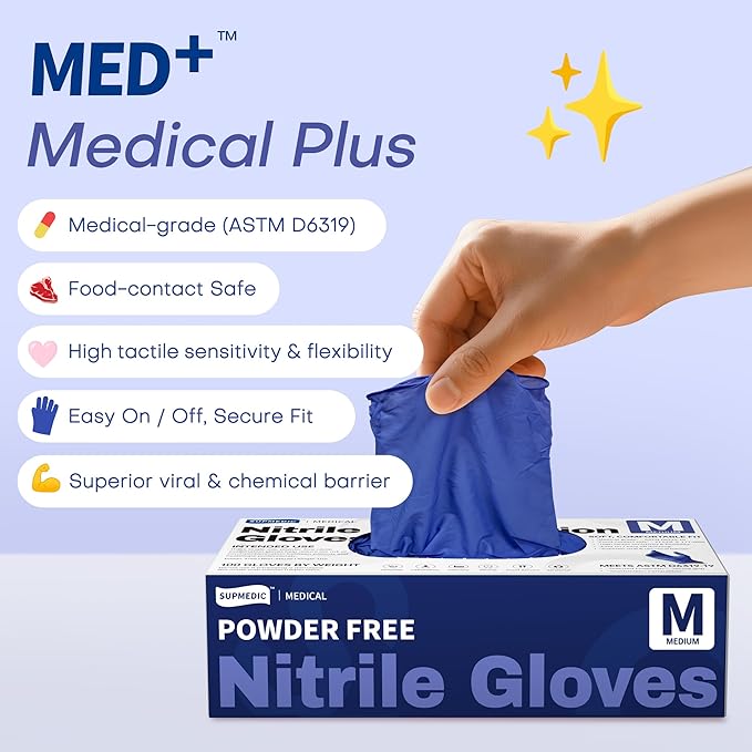 Supmedic Nitrile Exam Gloves, 4 Mil 1000 Ct, Powder-Free Latex-Free Cooking Food-Safe Disposable Medical Gloves, Blue Violet