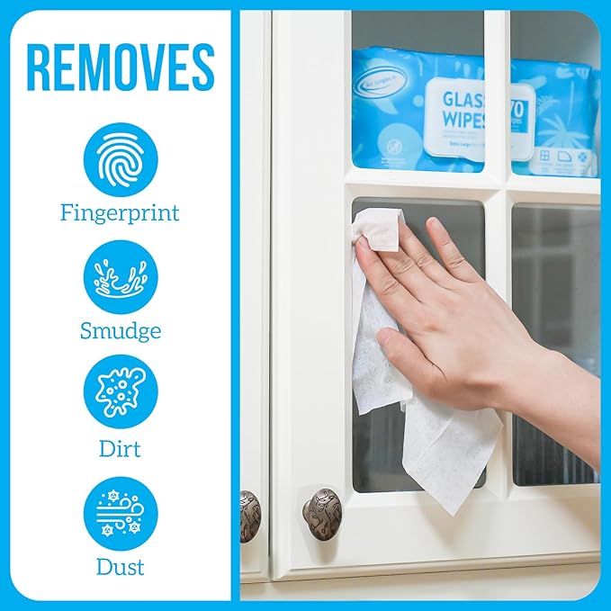 Air Jungles Glass and Window Cleaner Wipes 70 Count (Pack of 2), Extra Large 8" x 10" Size Cleaning Wipes for Car Windshield, Headlight, Mirror, Tile and Home Glass Surface