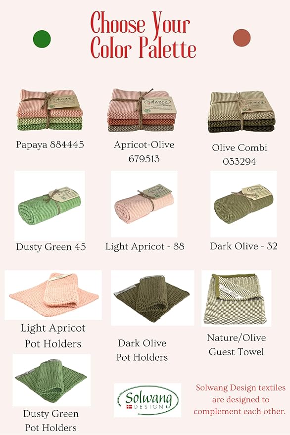 Solwang 3-Piece Danish Cotton Dishcloths in 100% Certified Organic Cotton Made in India (Olive Organic Combi)