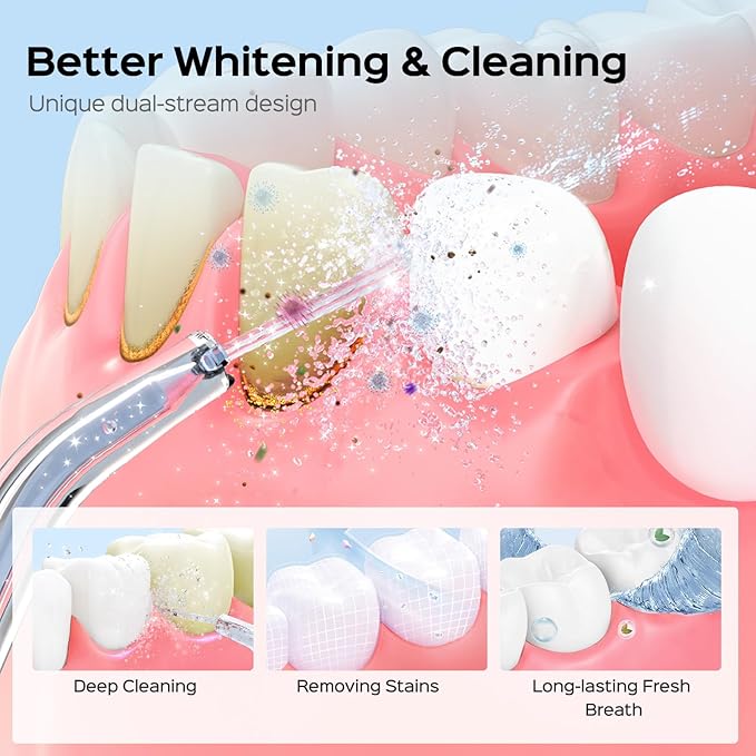 COSLUS Water Flosser Pick with Whitening Mint Flavor Refill Combo for Teeth, Braces, Gums Care - Easy to Use, Portable for Coffee Lovers & Travel, Rechargeable, BPA-Free, Black