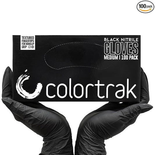 Colortrak Disposable Nitrile Gloves, Black, Luminous Collection Latex-Free, Powder-Free Hair Color Gloves for Chemical Processing & Salon Services, 100 Count, Medium